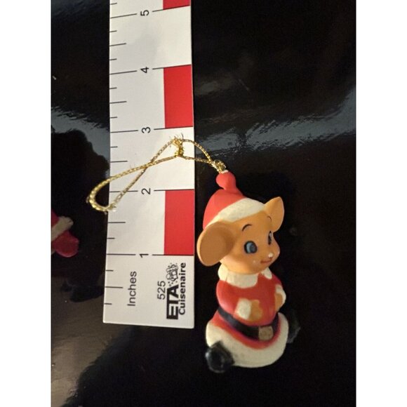 4 Vintage Ornaments Flocked Santa & Mrs Claus Christmas Mouse Santa by Fire - Picture 11 of 11